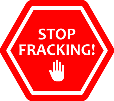 Red stop fracking sign post